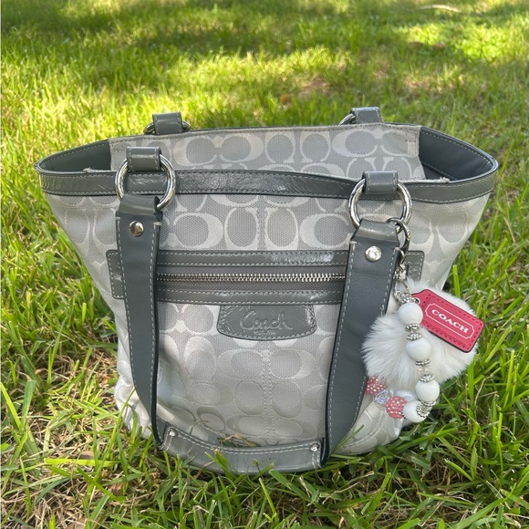 Coach Gray and Silver Signature Shoulder Bag - Picture 1 of 16